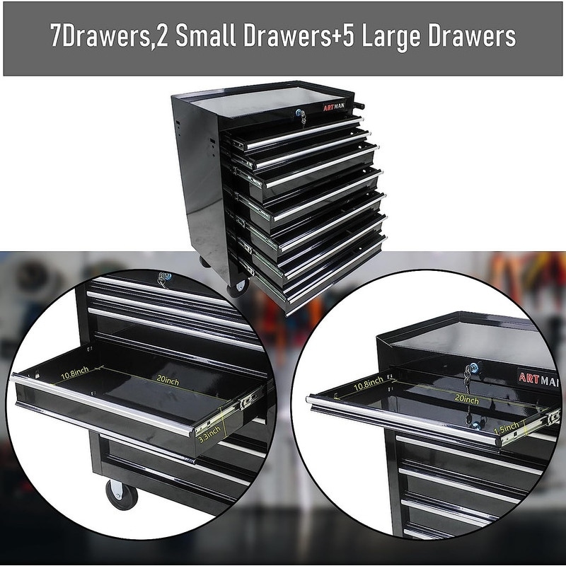 7 Drawer Rolling Tool Cart with Lock Mechanic Tool Box Storage