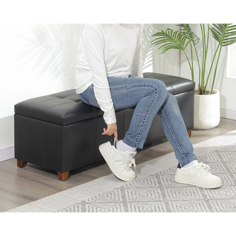 Adeco 48" Faux Leather Storage Ottoman Bench with Double-Stitch - 48.4"x14.96"x15.35"