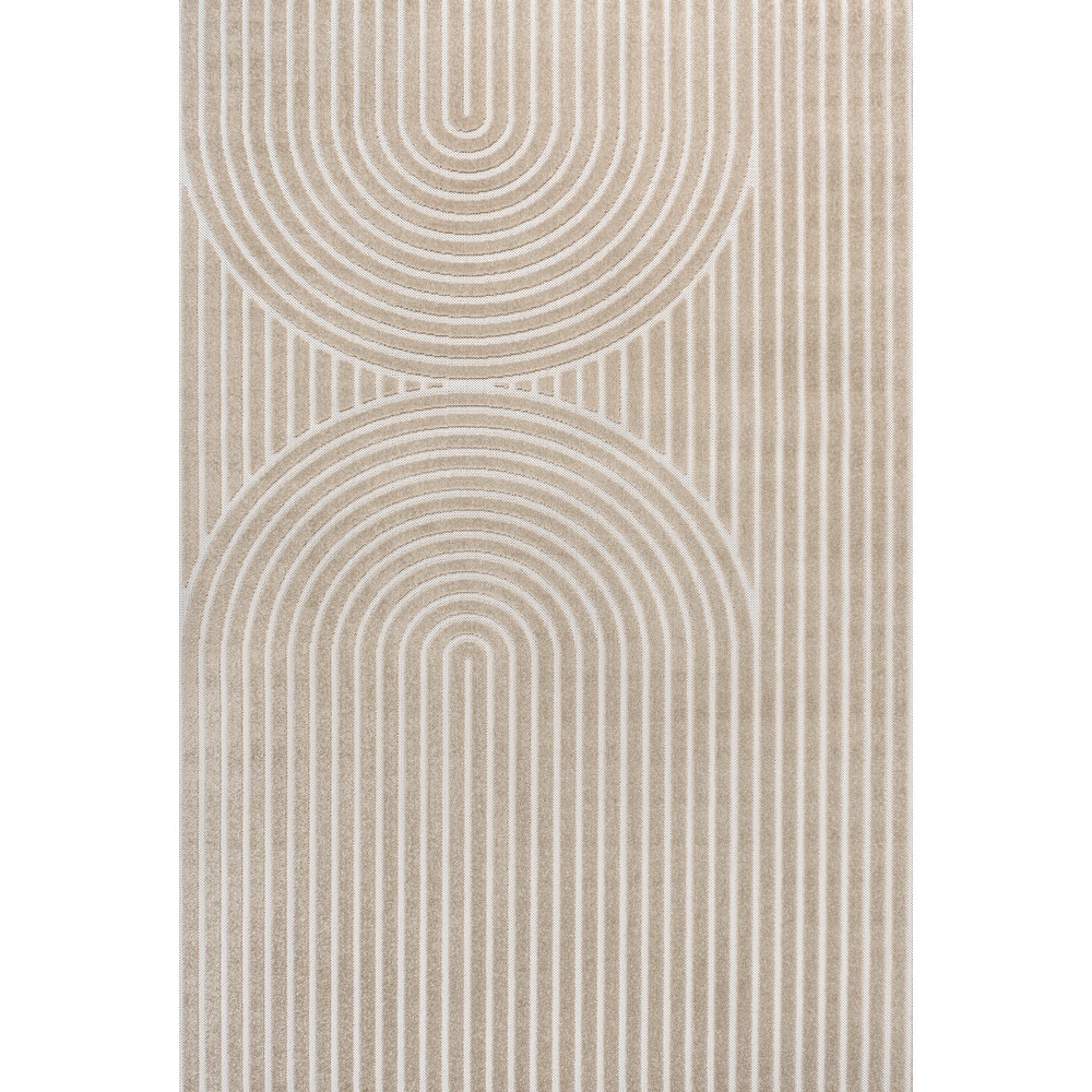 JONATHAN Y Peater High-Low MidCentury Modern Arch Stripe Two-Tone Indoor/Outdoor Rug