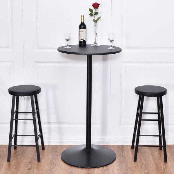 Shop Costway 3pc Round Pub Table 2 Stools Wood Black ,Bar ...