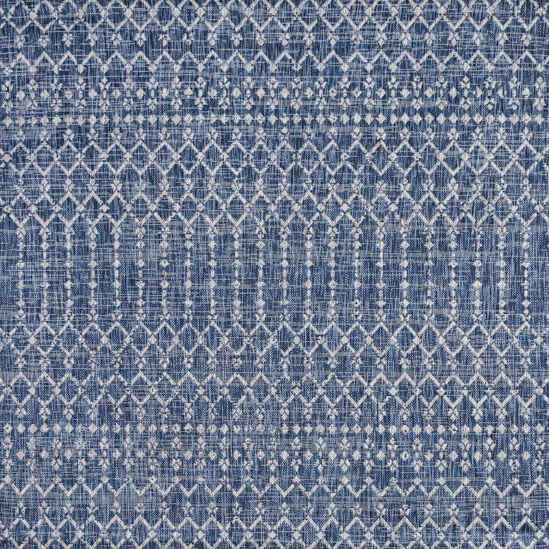 JONATHAN Y Trebol Moroccan Geometric Textured Weave Indoor/Outdoor Area Rug - 5'3" Square - Navy/Light Gray