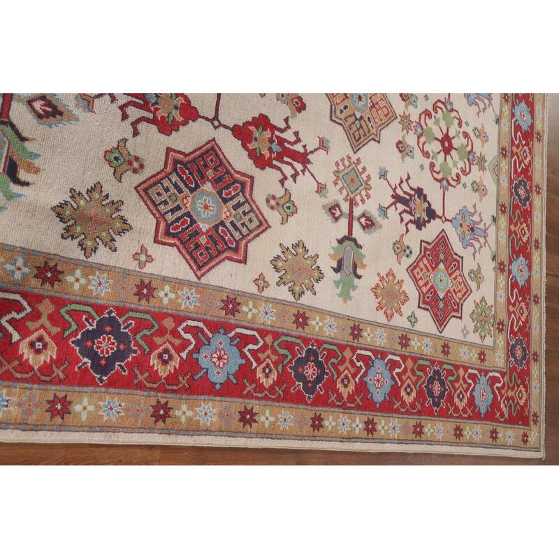 Hand Knotted Oriental 100% Wool Carpet Traditional All-Over Beige & Ivories Kazak Area Rug - 9' 9'' X 6' 5''