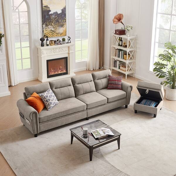 106.69" 4 Seater L Shaped Reversible Sectional Sofa with Side Storage Bags