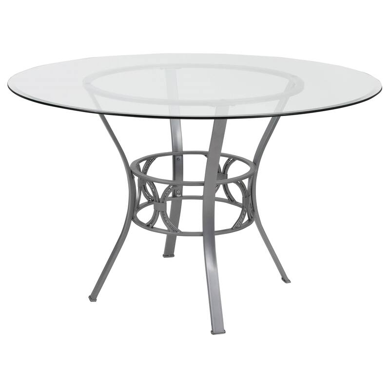 48" Round Glass Top Dining Table with Silver Metal Frame Perfect for Small Family Gathering - 48”Dia x 29.5”H - Silver-Clear