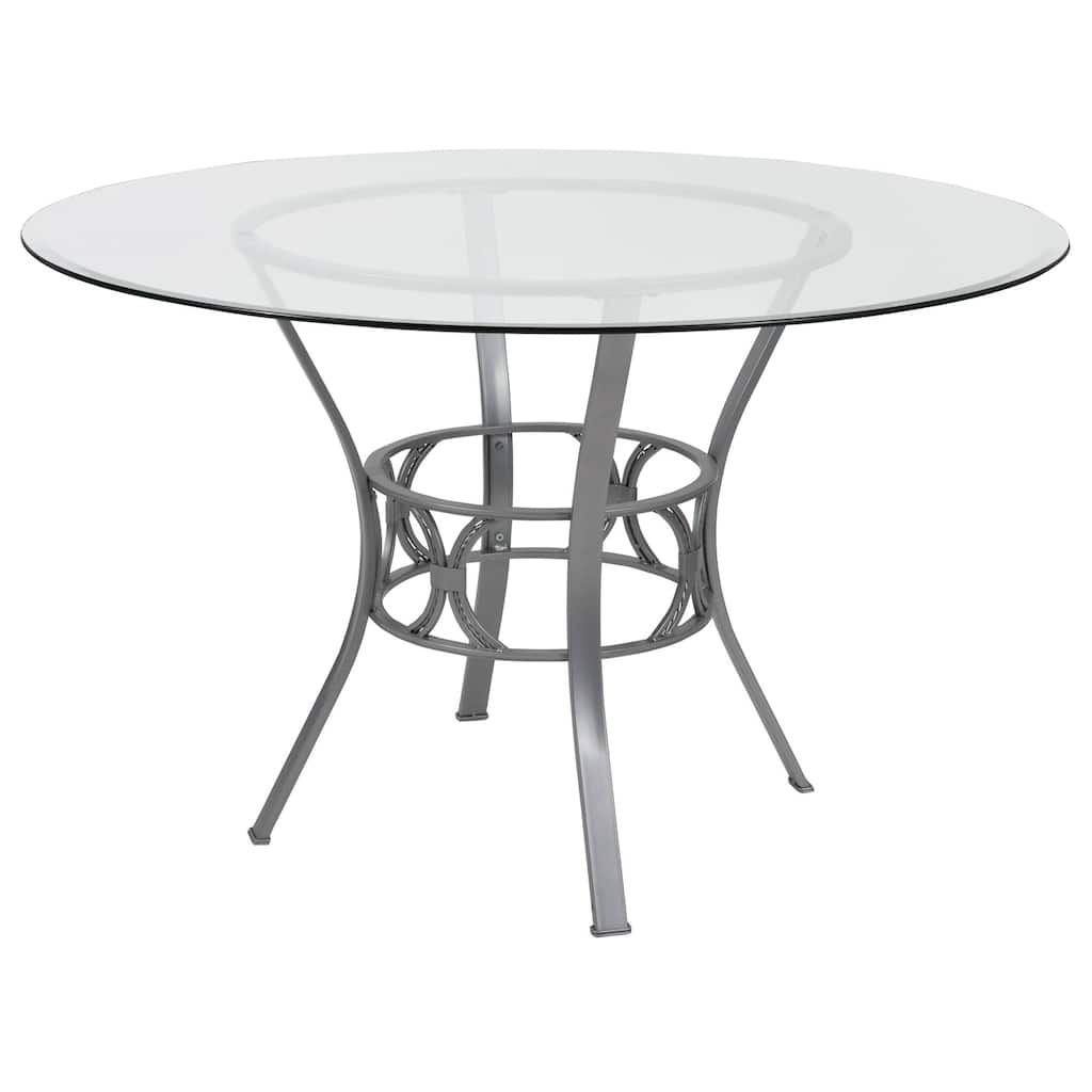 48" Round Glass Top Dining Table with Silver Metal Frame Perfect for Small Family Gathering - 48”Dia x 29.5”H