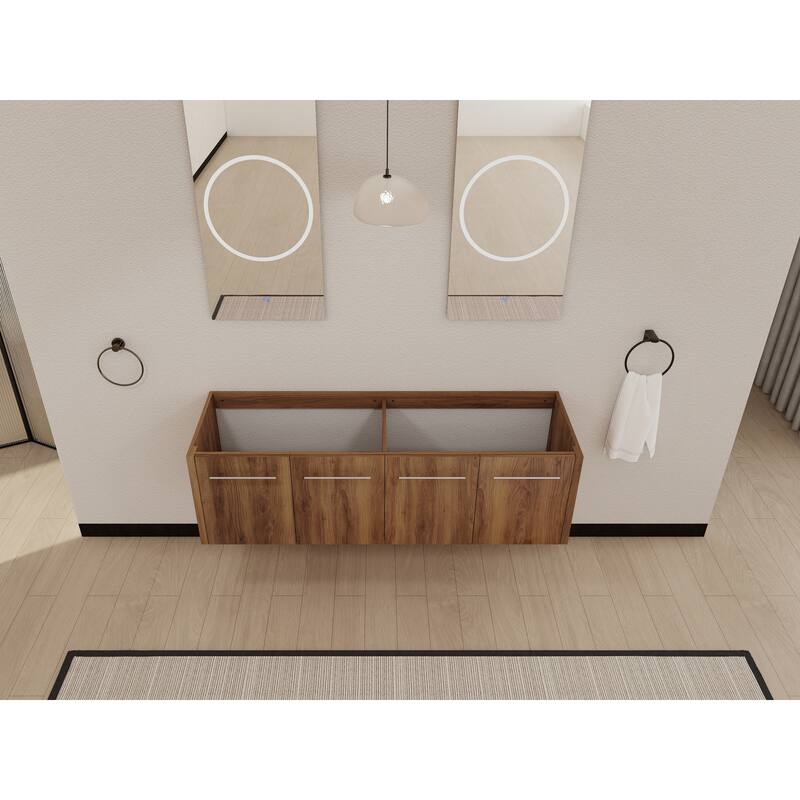 Modern 60 Inch Wall-Mounted Bathroom Vanity Base with Soft-Close Doors, No Sink Included