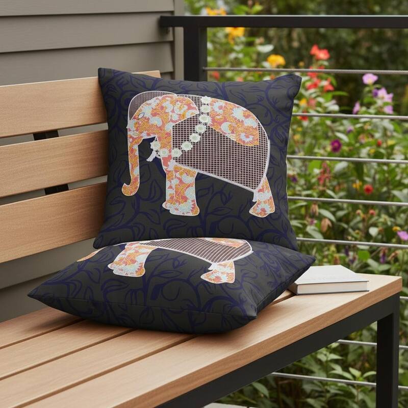 HomeRoots Set of Two 16" X 16" Blue and Green Elephant Blown Seam Floral Indoor Outdoor Throw Pillow - 16.00' X '16.00' X '5.00 - Blue/Green - 16.00' X '16.00' X '5.00