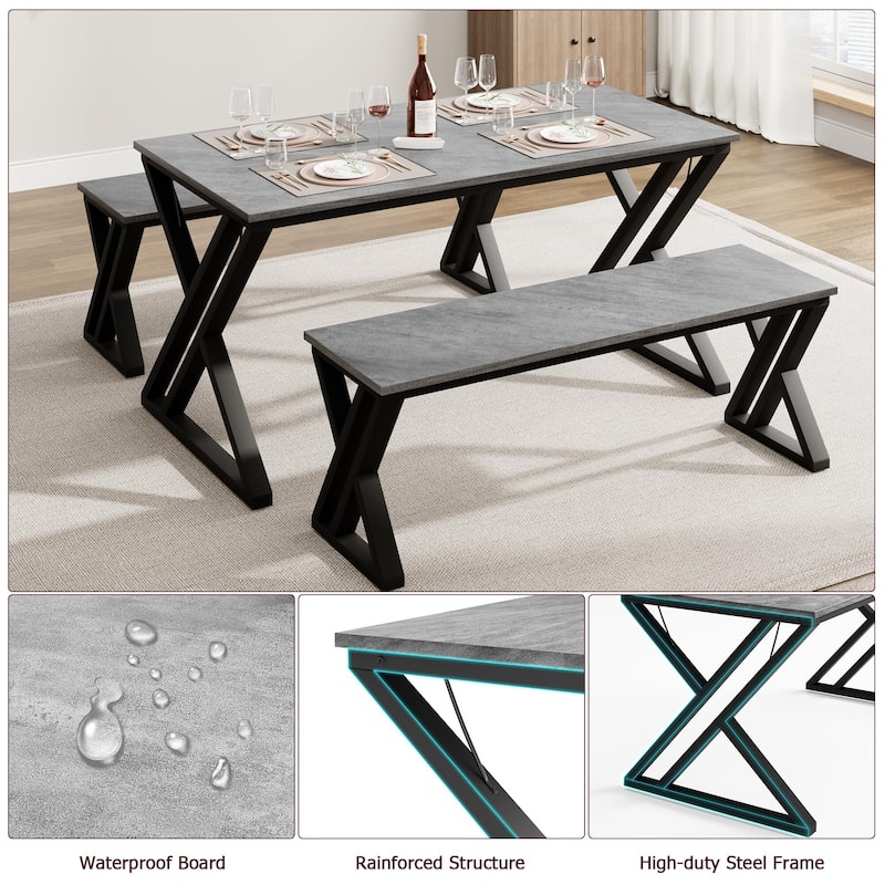 Dining Table Benches Set for 4