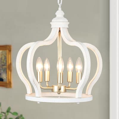 5-Light Rustic Crown Wood Ceiling Light Farmhouse Shabby Chic Chandelier, Bohemian Chandelier for Living Room Dining Foyer