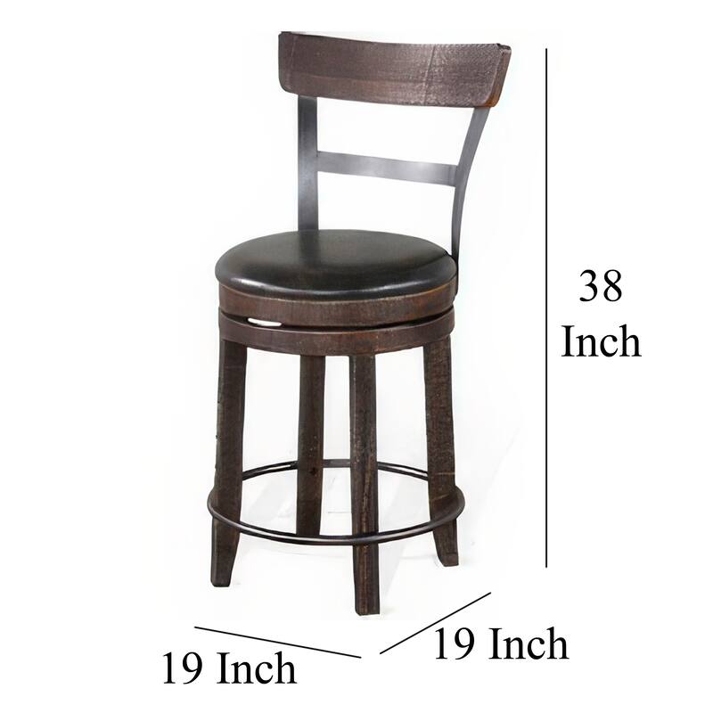 Flint Swivel Counter Stool Chair Set of 2, Black Faux Leather, Brown