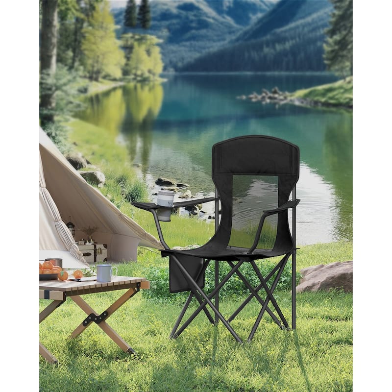 Set of 2 Foldable Camping Chairs with Mesh Back and Cup Holder Include Carry Bag for Outdoor Use - 20.3"D x 34"W x 38.2"H