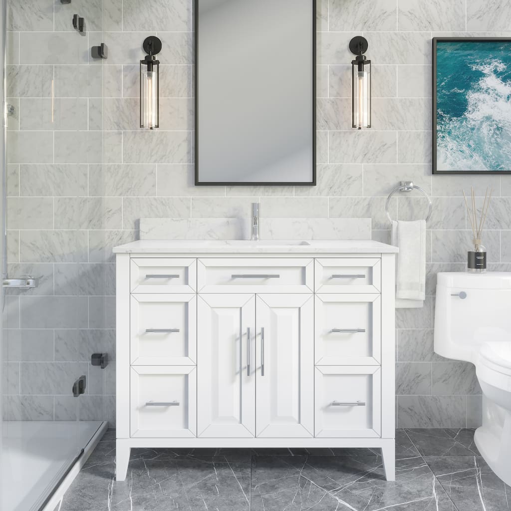 Jackson 42-inch Single Bathroom Vanity with Engineered Stone Top and Drawer Organizer