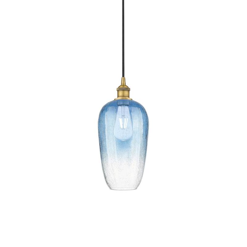 Innovations Lighting 616-1P-15-7 Brookhaven Flute Pendant Brookhaven - Brushed Brass / Sapphire Blue
