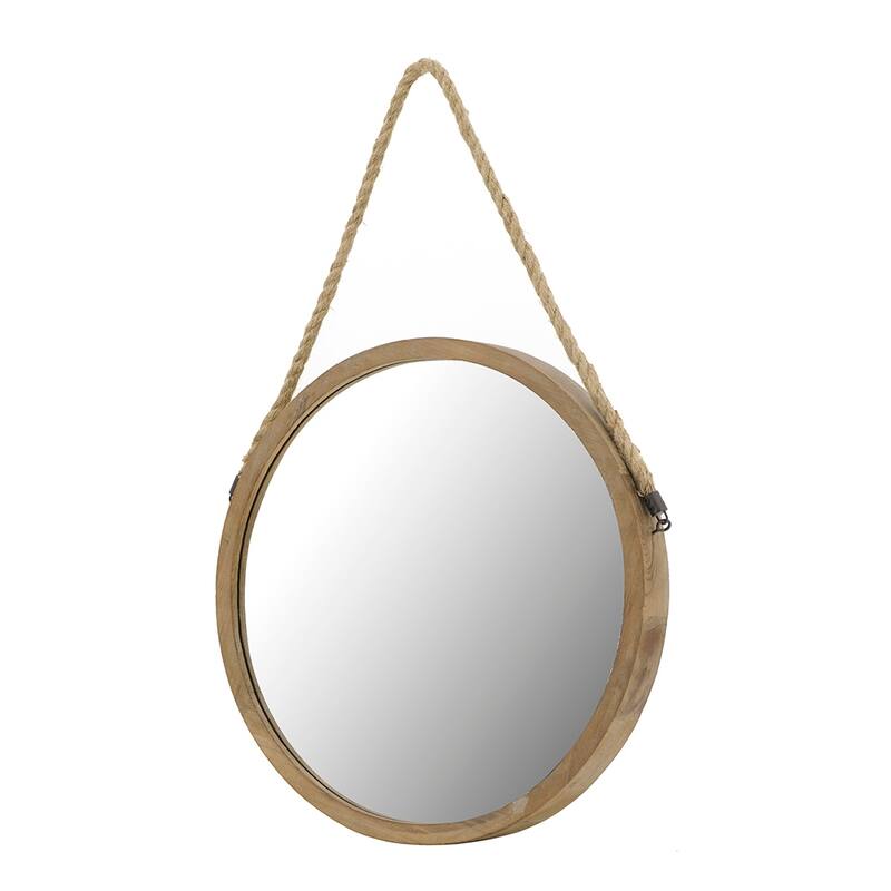 Contemporary Industrial Circle Wall Decor Mirror with Rope Strap