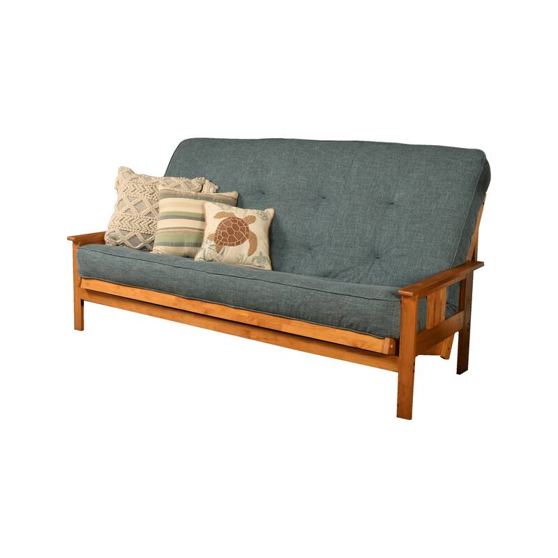Somette Monterey Queen-size Futon Set in Butternut Finish with Linen Mattress - Linen Aqua