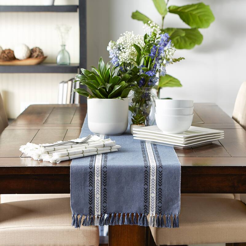 DII Dobby Striped Fringe Ribbed Table Runner