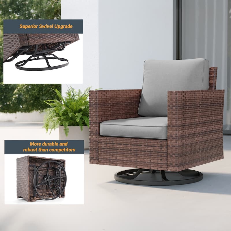 LIVOOSUN 5Pcs Patio Brown Rattan Outdoor Furniture Swivel Rocking Sofa Set