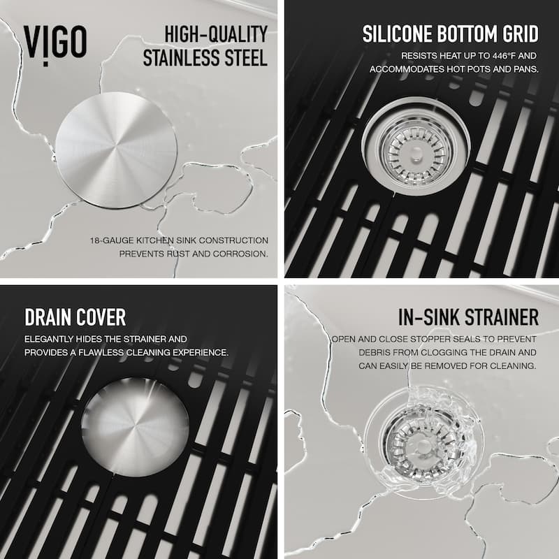 VIGO Mercer 24"L x 20"W Undermount Kitchen Sink and Edison 19"H in Faucet Set