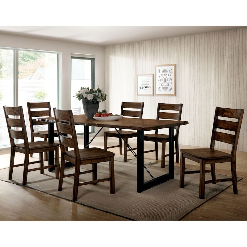 Mass Rustic Walnut Solid Wood 7-Piece Dining Set by Furniture of America - Walnut
