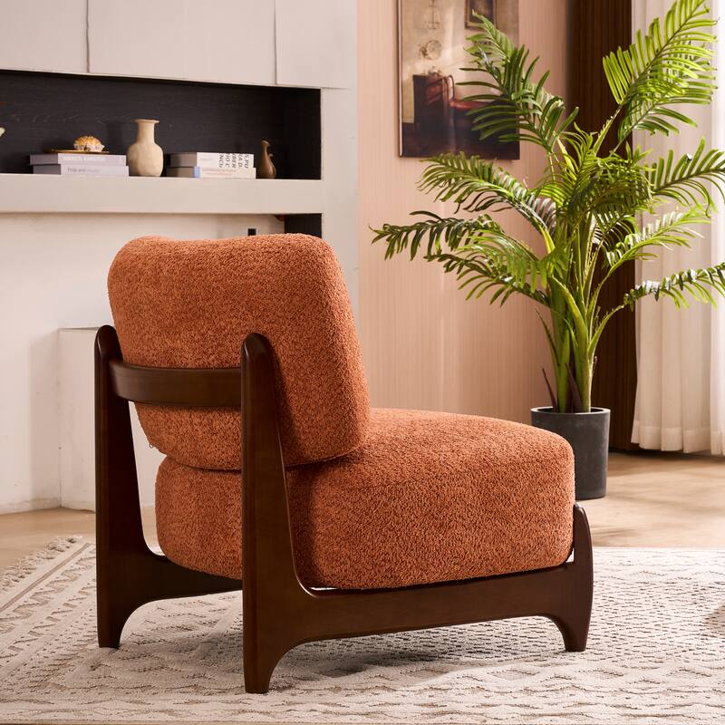 30"W Mid-Century Modern Accent Chair with Solid Wood Frame, Boucle Comfy Living Room Chair for Bedroom Lounge Reading Room