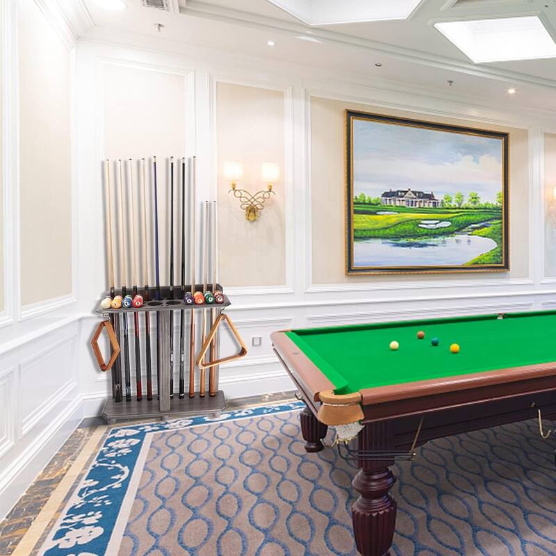 GSE™ 10-Pool Cue Wooden Billiard Pool Cue Rack. Floor Stand Pool Cue Stick Holder