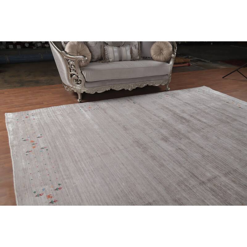 Hand Knotted Oriental Viscose Silk Carpet Tribal Animal Pictorial Beige & Ivories Gabbeh Area Rug - 11' 8'' X 9' 0''