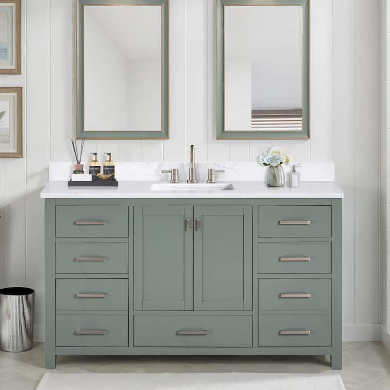 Avanity Modero 60 in. Single Sink Bathroom Vanity with Engineered Stone Top - 61"W x 22"D x 35"H - Smoke Green