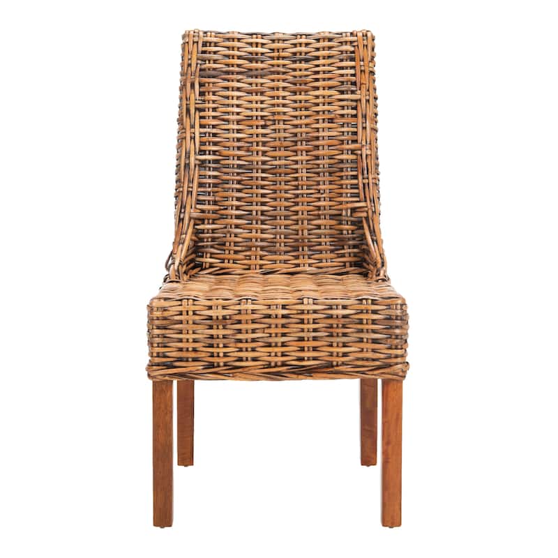 SAFAVIEH Charolette Indoor Wicker Brown Sloping Arm Chairs (Set of 2) - 20" x 24" x 39" - 20Wx24Dx39H
