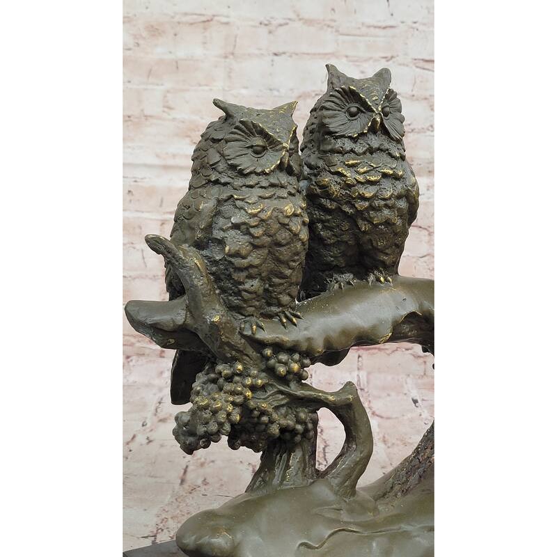 Bronze Owl Trio Sculpture – Wise Owls On Branch Statue Decor