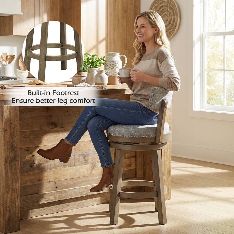 Gymax Swivel Counter Height Bar Stool Upholstered Barstool w/ Padded