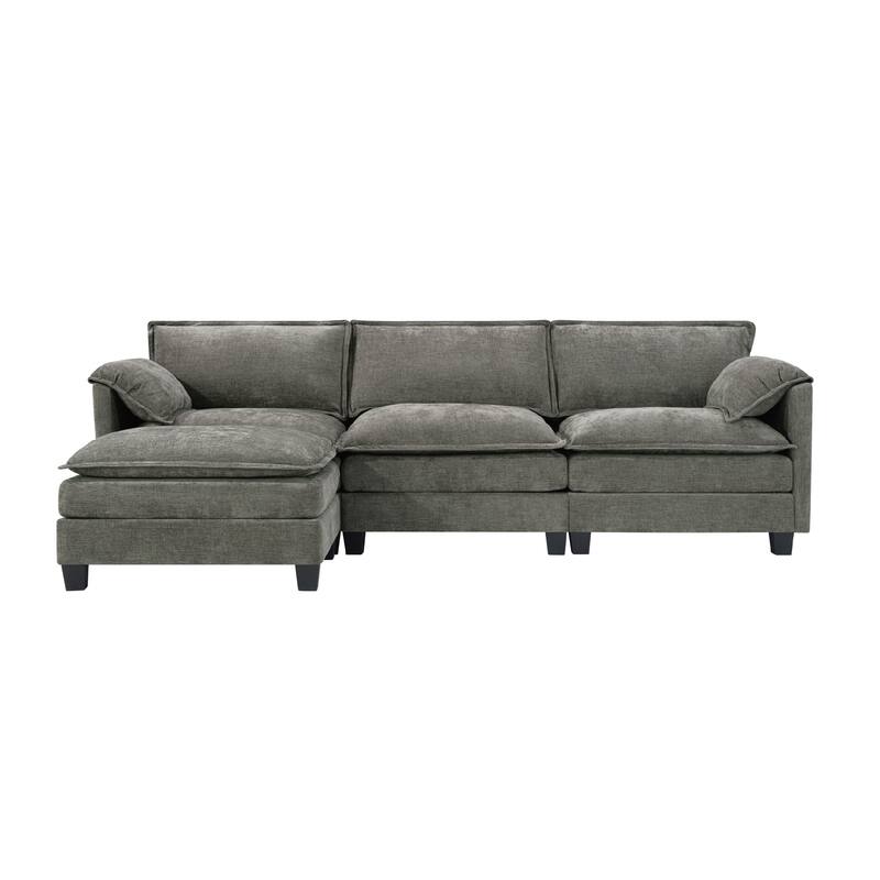 107-Inch L-Shaped Corner Sofa with Storage, Cotton-Linen Velvet 3-Seater for Living Room & Office