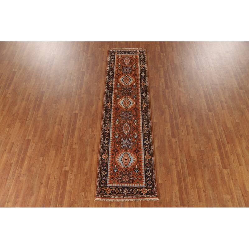 Geometric Orange Kazak Indian Runner Rug Handmade Wool Carpet - 2'7"x 9'11"