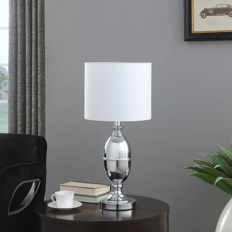 Silver Metal Urn Table Lamp with White Drum Shade and 56 inches Cord - 11.75” x 11.75” x 25” (D x W x H)