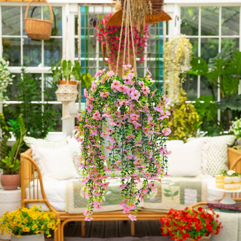 31-in UV Resistant Artificial Daisy Hanging Plant - Set of 6