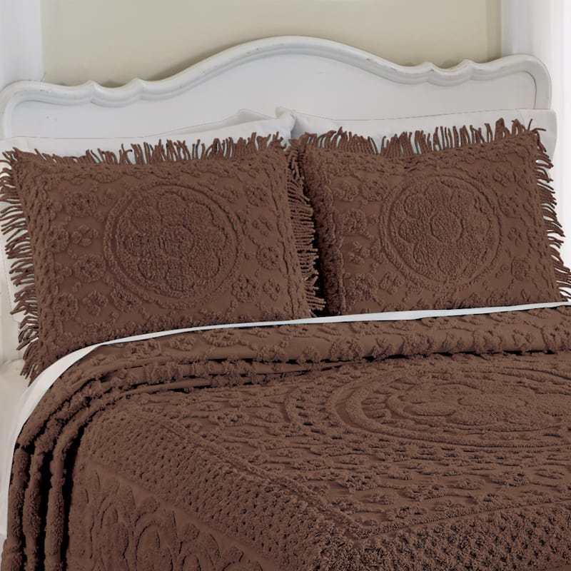 Calista Chenille Pillow Sham with Fringe Border - Chocolate