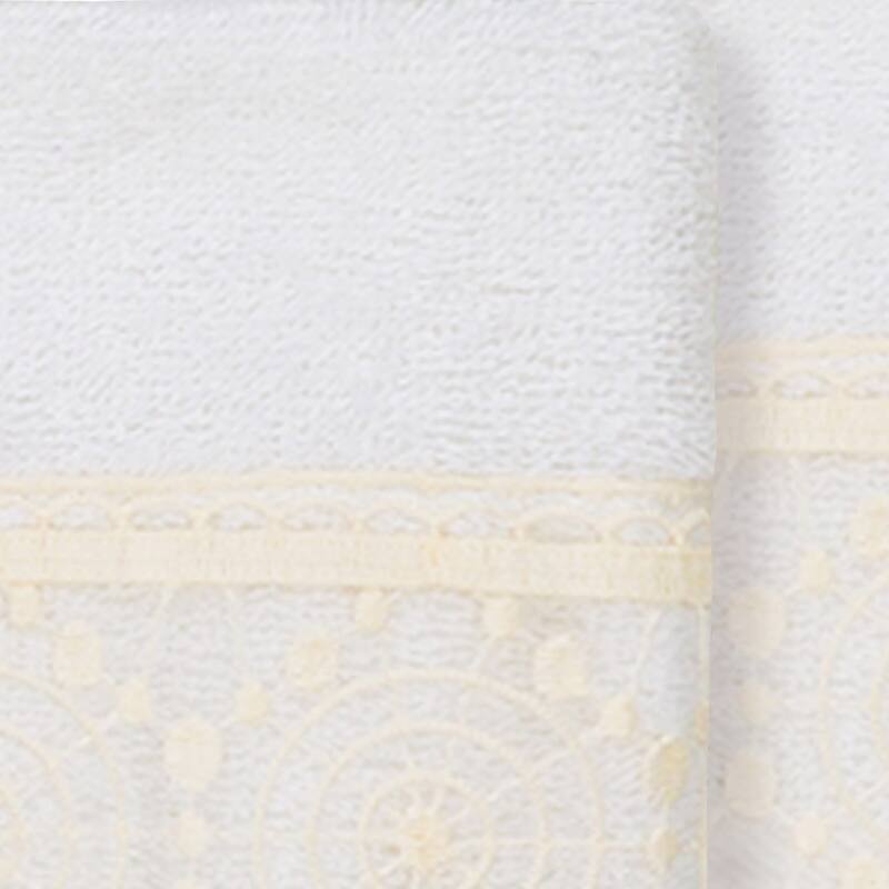 Authentic Hotel and Spa 100% Turkish Cotton Arian 2PC Cream Lace Embellished Washcloth Set