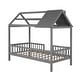 preview thumbnail 7 of 21, Twin Size Wood House Bed with Roof, Fence, and Chimney, Sturdy Pine Frame, Perfect for Kids' Bedrooms