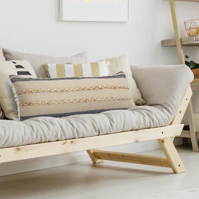 Sevita Atlantis Denim Blue and Taupe Throw Pillow with Jute Braiding and Fringe
