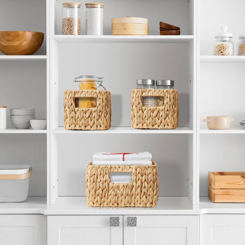 Hyacinth Storage Basket Set w Handles Woven Bin Organizers