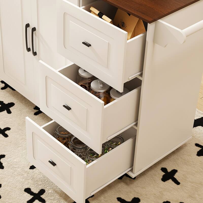 Rustic Kitchen Island, White Walnut Breakfast Bar, Mobile Rolling Storage Cart