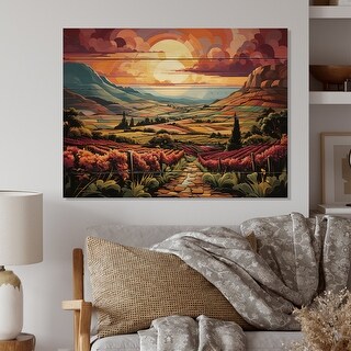 Designart "Vineyard Sunset Rows Of Ruby Landscape II" Farmhouse Print ...