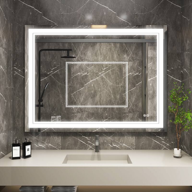 Retangular Wall Mounted LED Bathroom Mirror With Touch Switch Memory Mirror Anti-Fog (Horizontal/Vertical) - 48' W x 36'' H