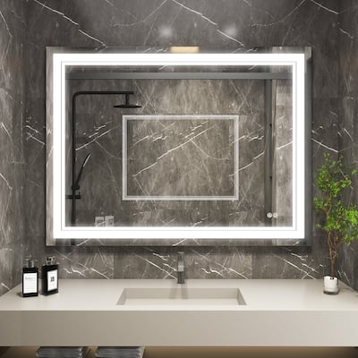Retangular Wall Mounted LED Bathroom Mirror With Touch Switch Memory Mirror Anti-Fog (Horizontal/Vertical)