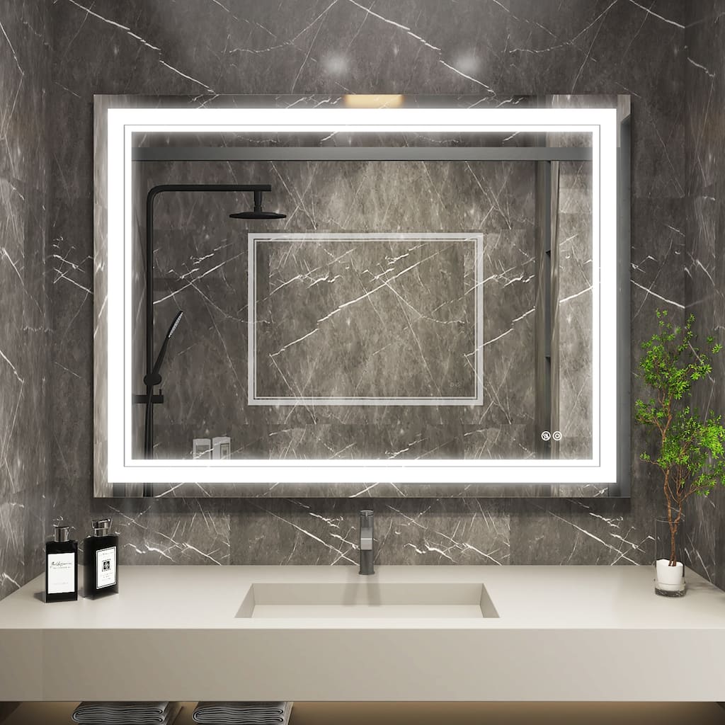 Retangular Wall Mounted LED Bathroom Mirror With Touch Switch Memory Mirror Anti-Fog (Horizontal/Vertical)