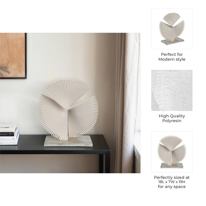 Resin Decorative Object Sculpture Geometric Fan Design - 19" Ivory - 17" x 7" x 19"