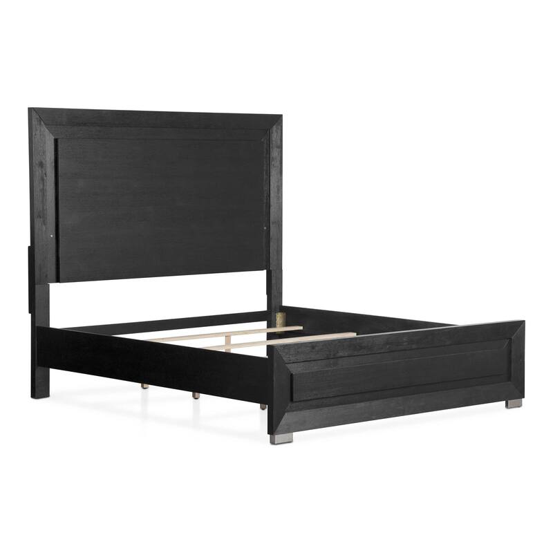 Furniture of America Alaric Modern 2-Piece Black Wood Panel Bedroom Set with LED Headboard