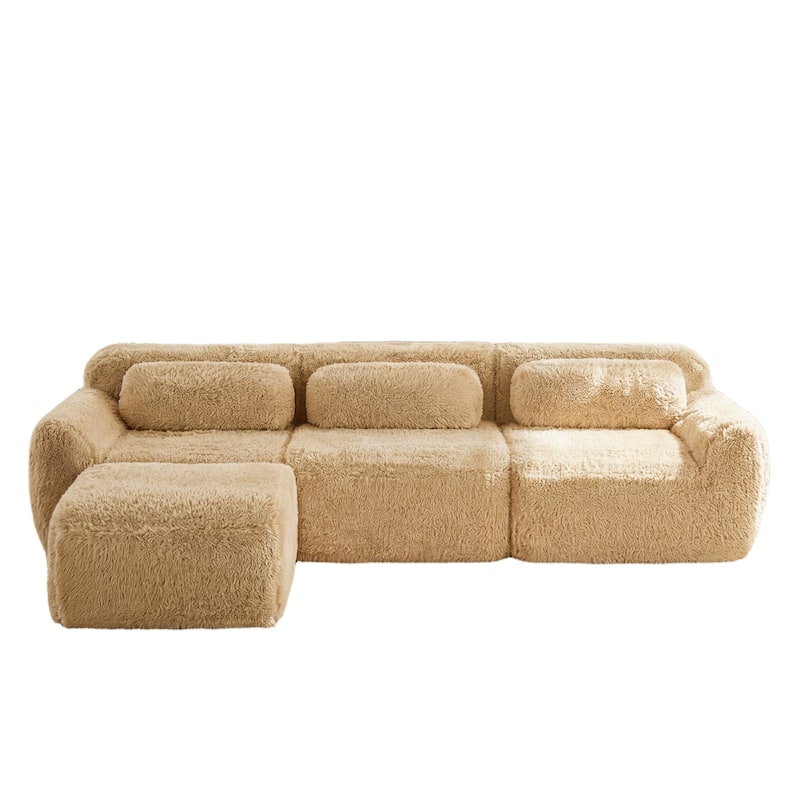 Homy Casa Light Khaki Modular Sectional Sofa, Soft Plush Fabric Cloud Couch with Anti-Slip Base & Decorative Pillows