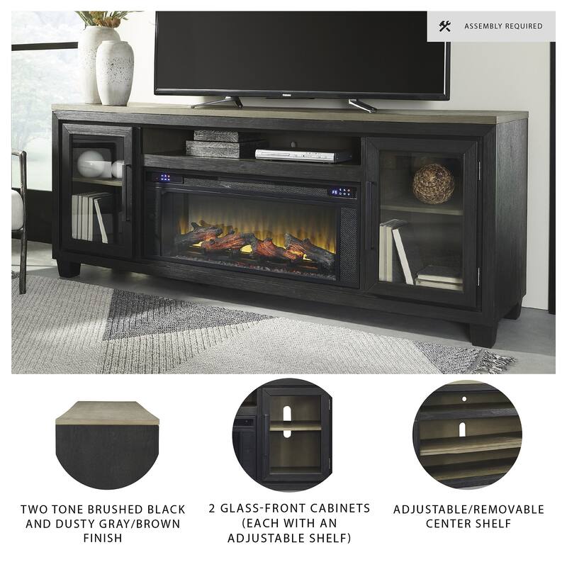 Signature Design by Ashley Foyland Black/Brown 83" TV Stand for TVs up to 95" with Electric Fireplace - 83"W x 20"D x 33"H