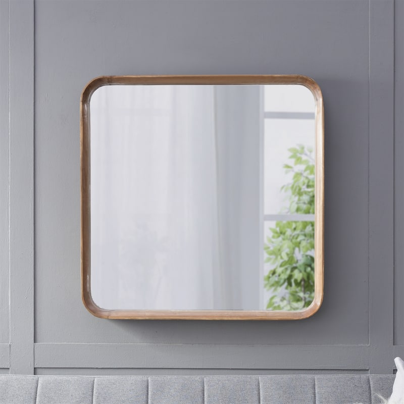 Square Wall Mirror with Wood Frame - Brown