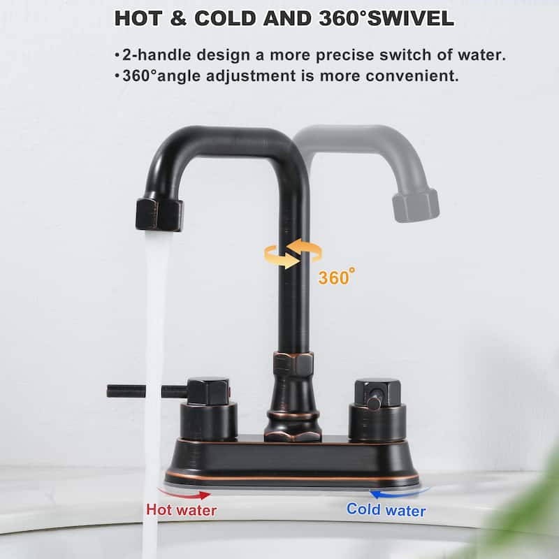 WOWOW 4 in. Centerset Double Handle High Arc Bathroom Faucet